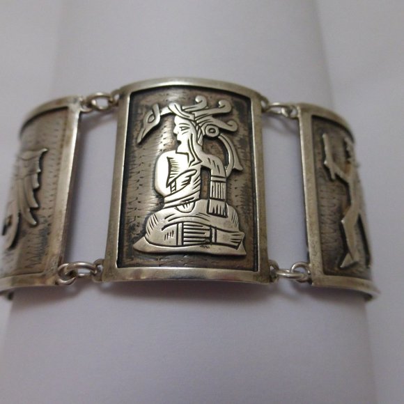 Casa Prieto Mexico 900 Silver Panel Bracelet Mayan - Picture 9 of 12
